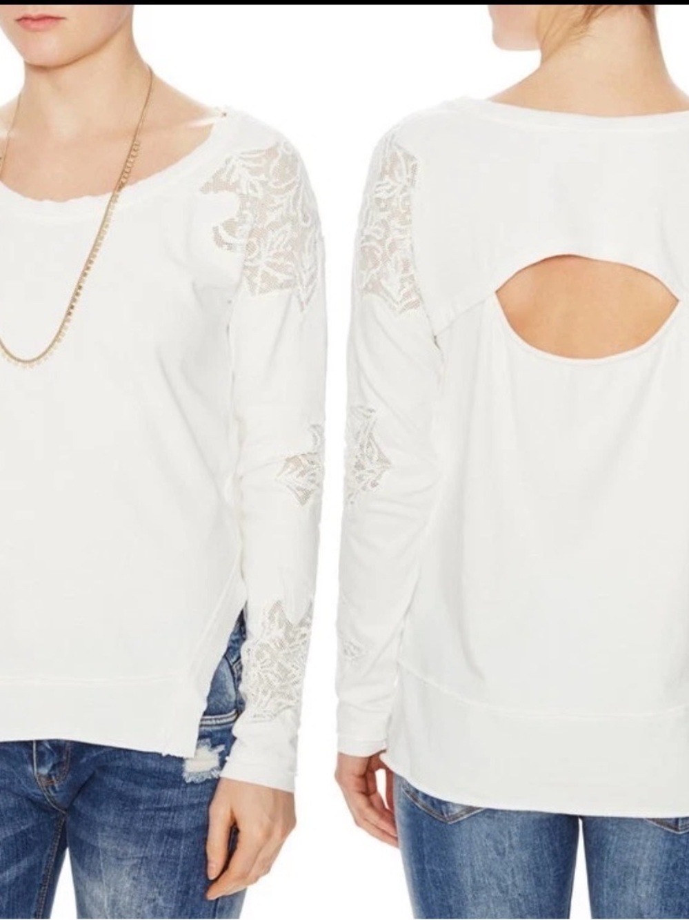 FREE PEOPLE Outer Sunset Ivory Lace Jersey Top S